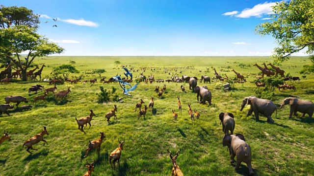 第六日,造物主話語一出,他意念中的各類活物陸續登場