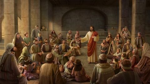 主耶穌在教堂裡給眾人講道